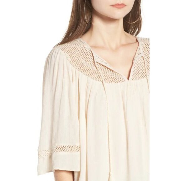 Tularosa Revolve Huxley Top Cream Tassels ties Gauze Crochet Flutter Sleeve - Picture 7 of 15